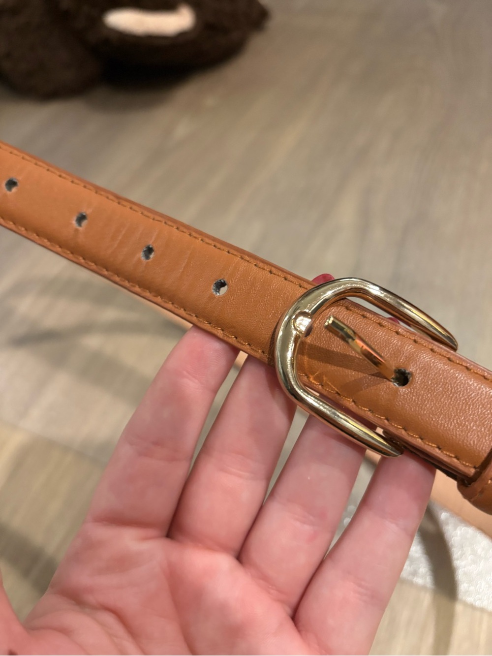 Classic Tan Leather Belt with Gold Buckle